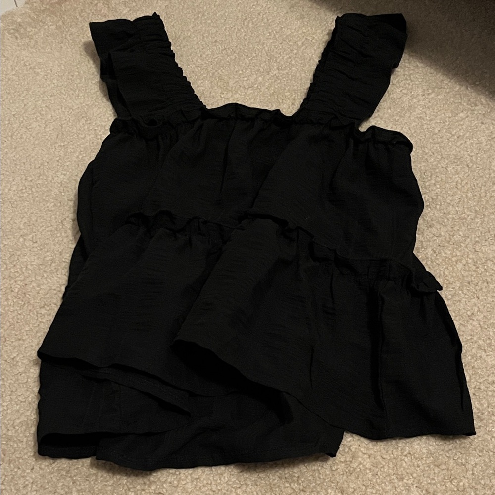 SHEIN Black Ruffled Tiered Tank Top